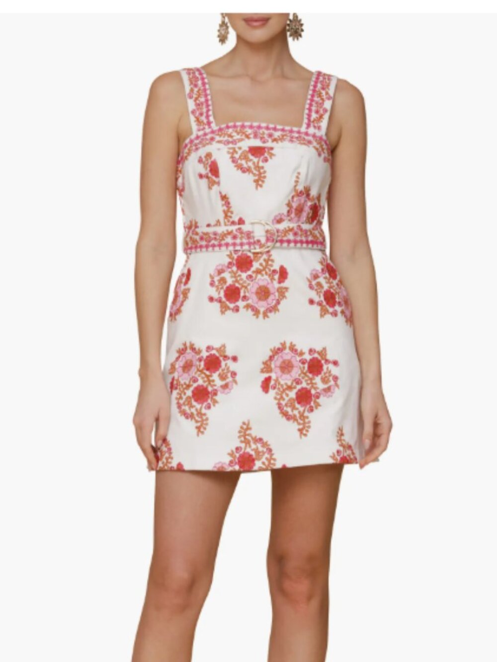 Avec Les Filles Belted Embroidered Stretch Cotton Minidress